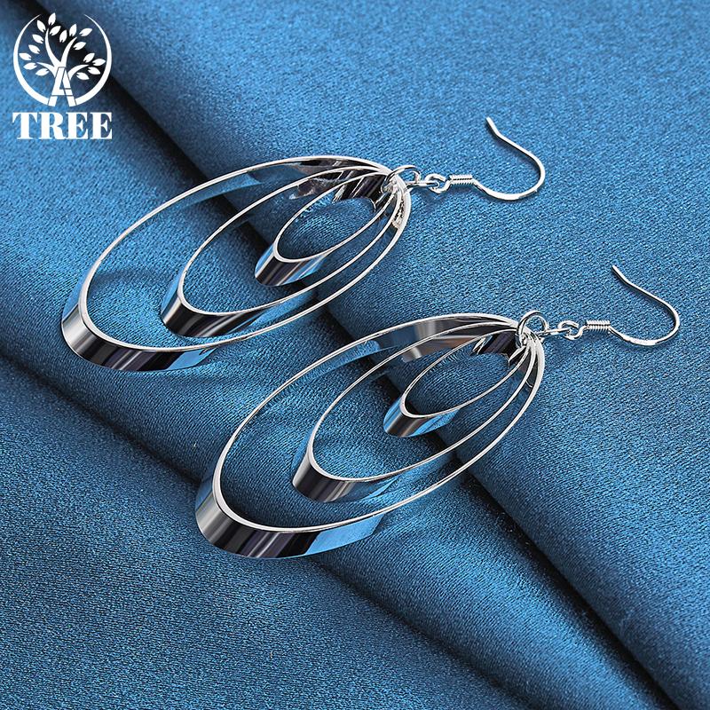 Boucles d'oreilles pendantes à trois cercles ronds en argent sterling 925, bijoux