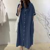 Casual Shirt Collar Long Dress Style Jeans Skirt Women's Clothing Maxi Dress Casual Wear