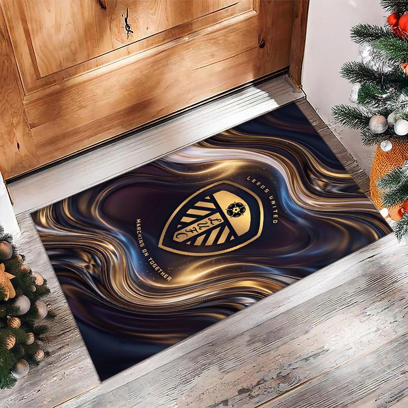Leeds United Voetbal Print Kristalfluweel Tapijt, Comfortabel Waterabsorberend Antislip Binnen Vloerkleed