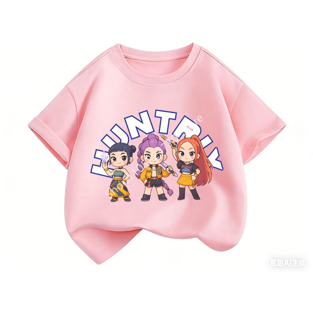 2026 Fun Huntrix Kpop Demon Hunters T-Shirt for Boys Girls Fans Gift Summer Crew Neck Short Sleeve Tees Fashion Kids T-shirt