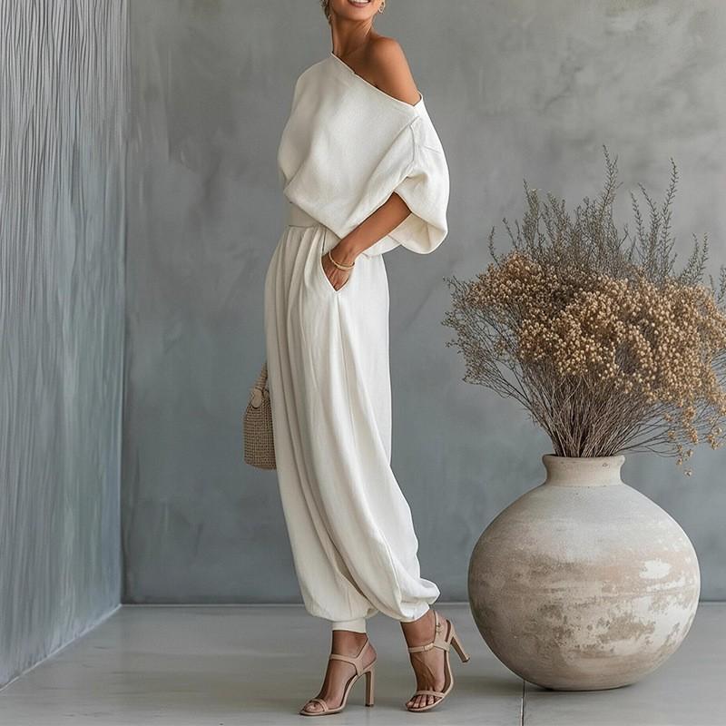 Women's Fashionable Suit Casual Daily Solid Color Loose Strapless Two-piece Set