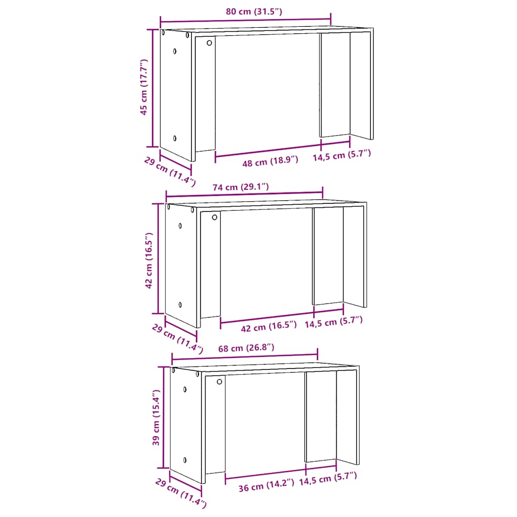 3 Piece Nesting Tables Black Particleboard