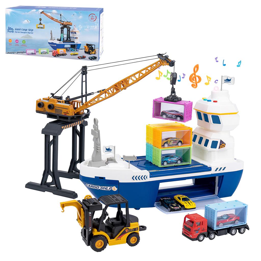 Kids Toys Car Simulation Track Transport Ship Toy with Lights&Music Ship Model Toy Car Parking Container Boys Toys for Kids Gift