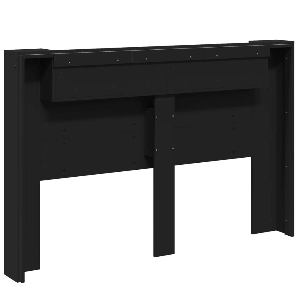 Headboard with Storage and LED Lighting Black Wood Based Material