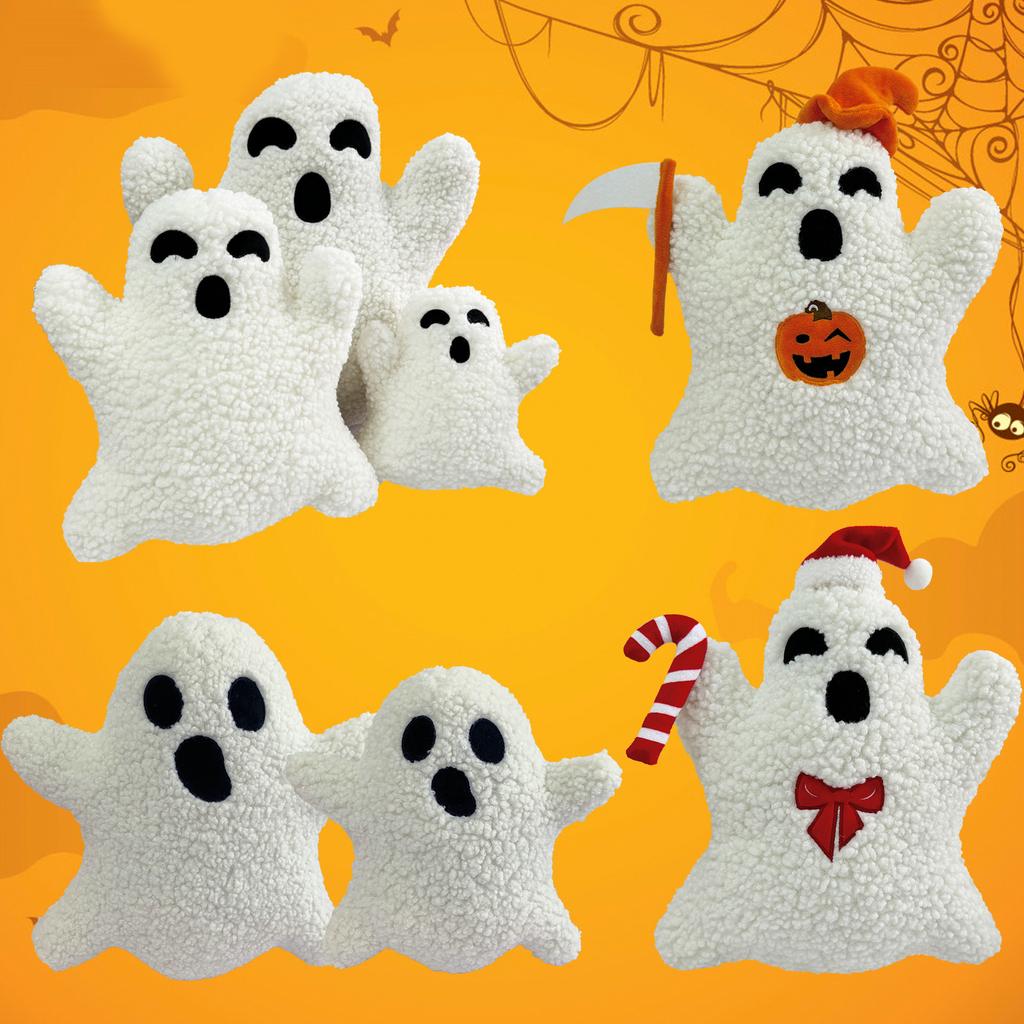Spooky Ghost Plush Toy Pumpkin Pillow Cushion for Children's Halloween Decoration and Birthday Christmas Gift