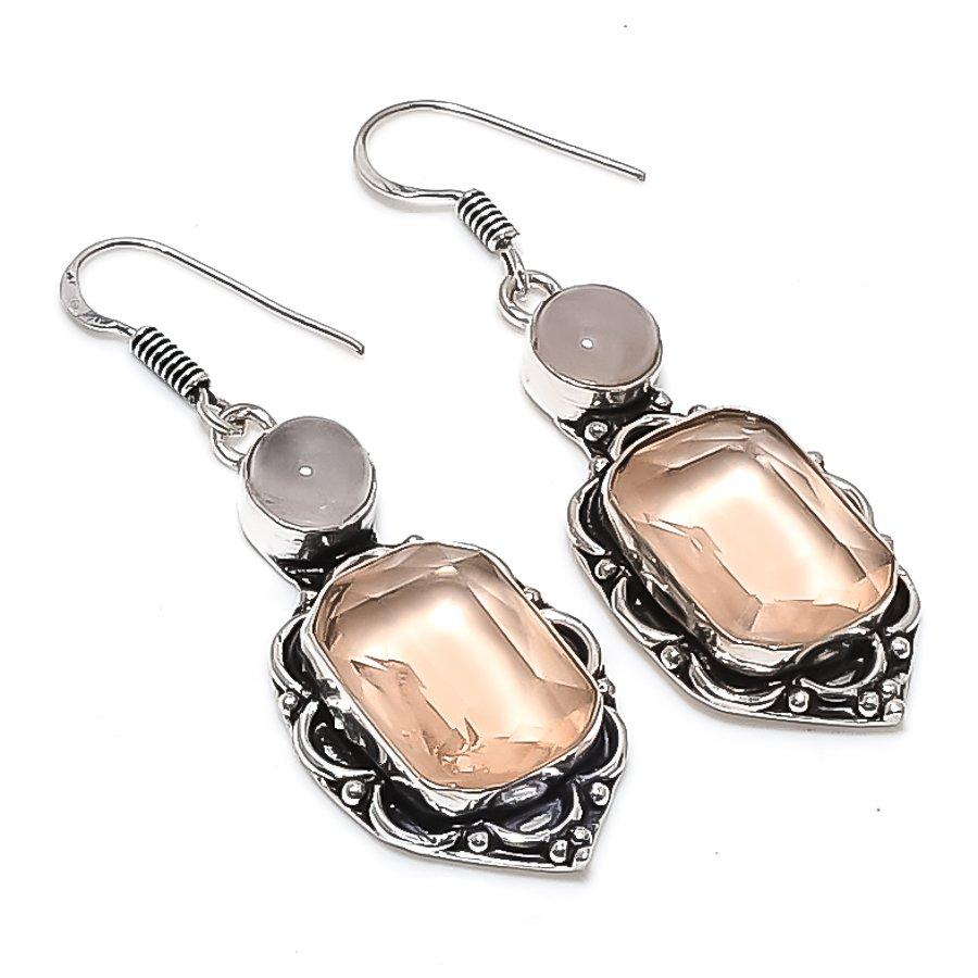 

Natural Morganite, Quartz 925 Sterling Silver Jewelry Earring 2.17 y4l36