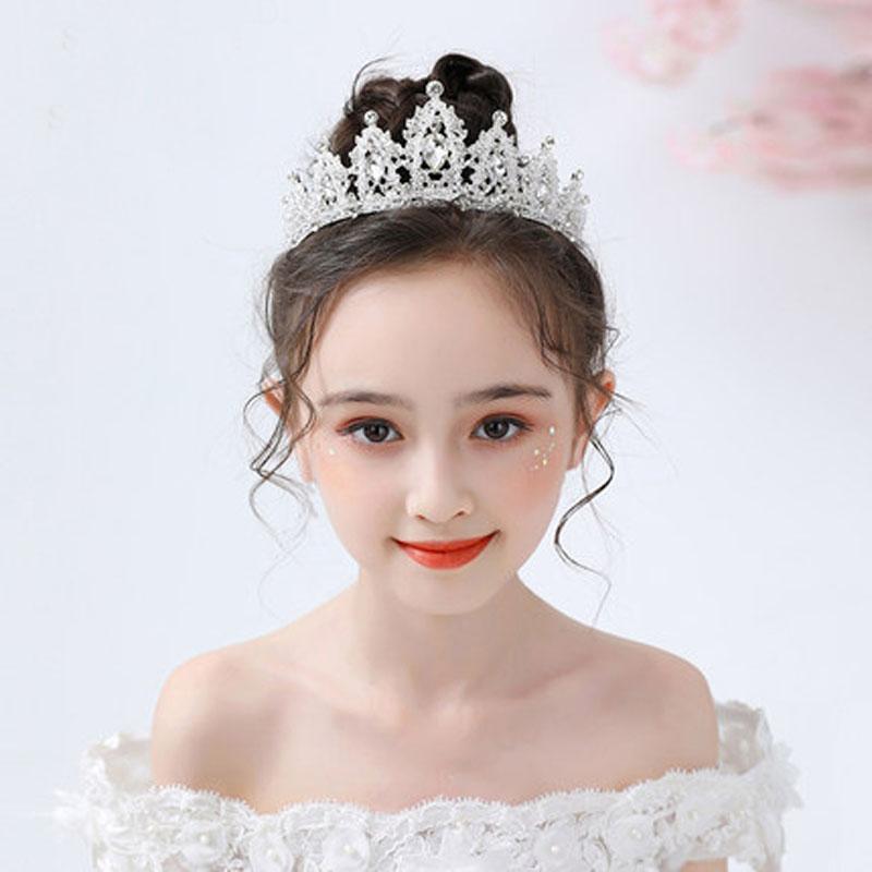Fashion Gold Silver Color Crystal Crowns For Kids Child Girls Pearls Tiaras Diadems Wedding Hair Accessories Bridal Jewelry