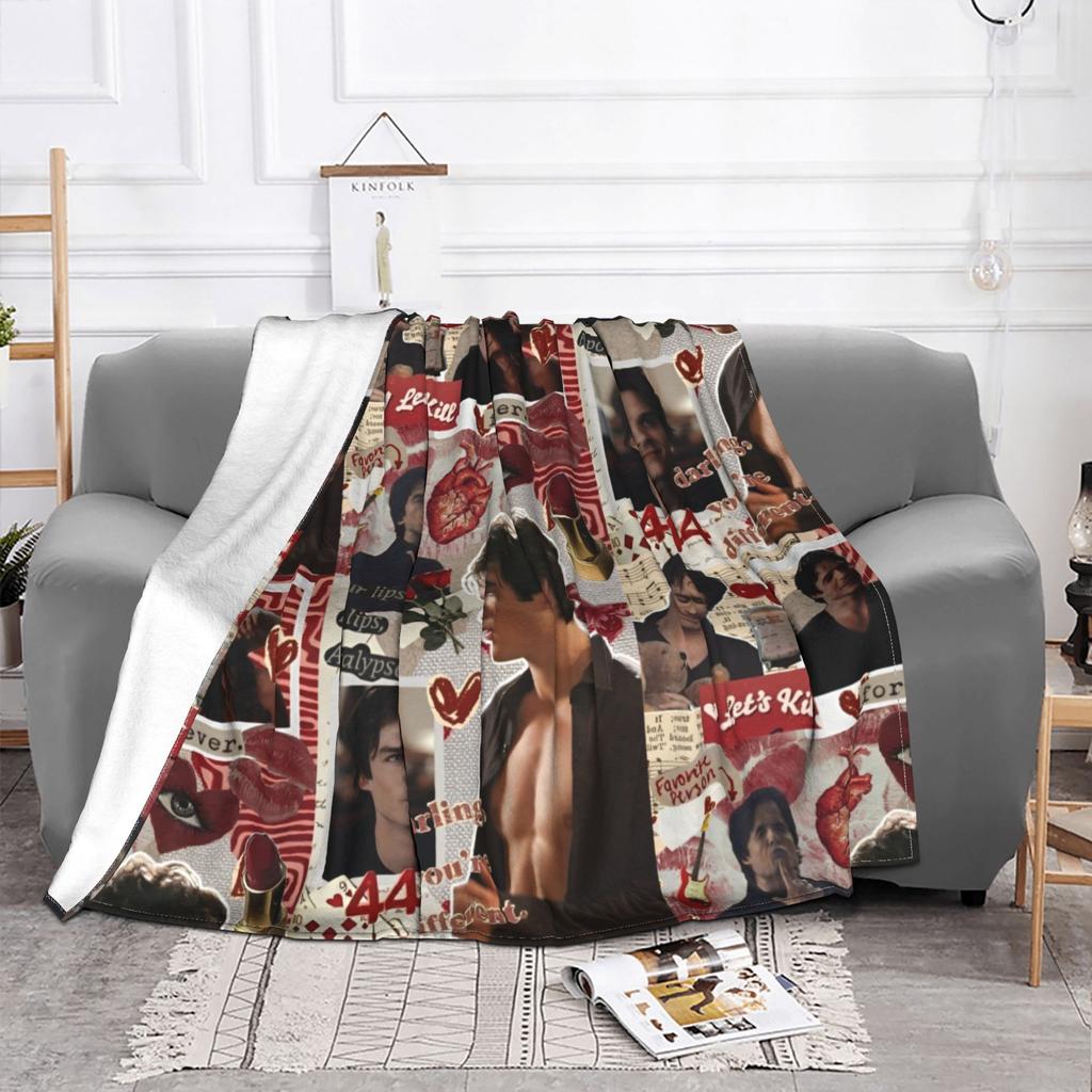 Damon Salvatore Flannel Throw Blanket The Vampire Diaries Blanket for Bed Bedroom Warm Plush Thin Quilt