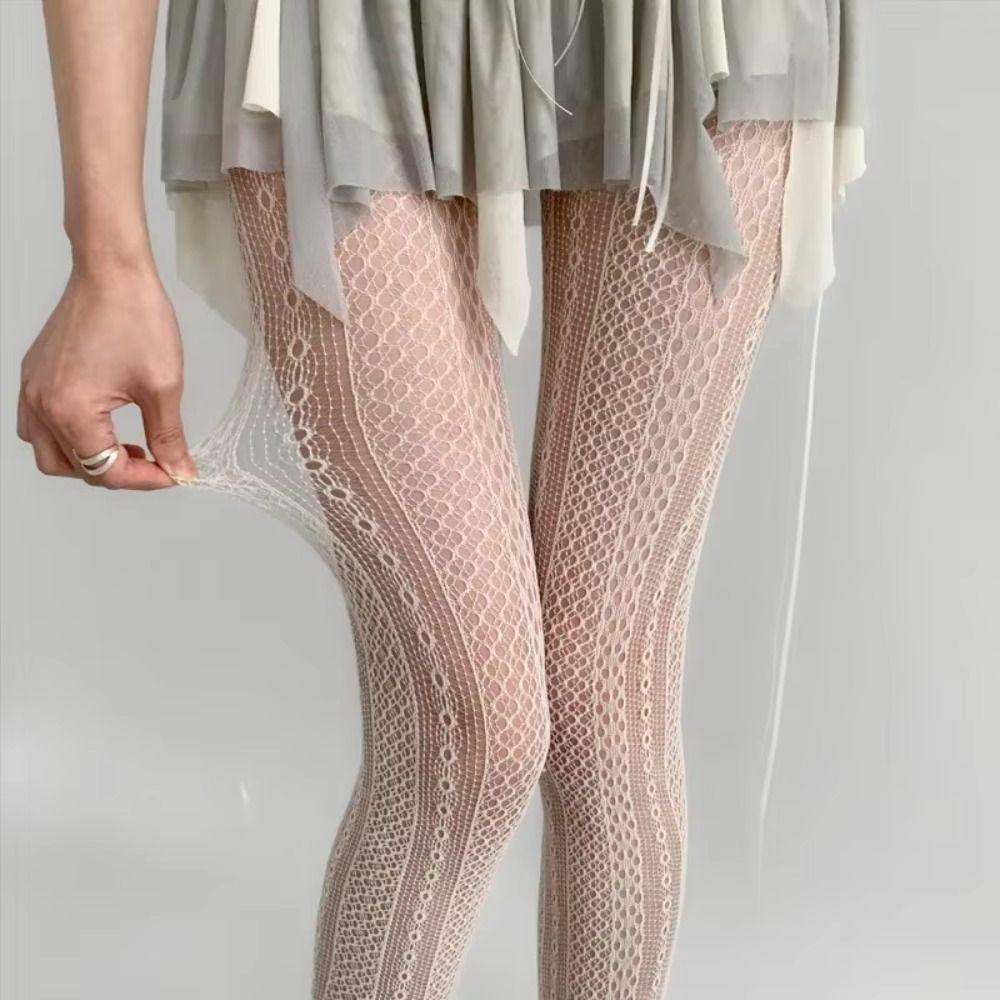 Sexy Hollowed Fishnet Pantyhose Striped Elastic Mesh Stockings Breathable Women's Legging JK Style