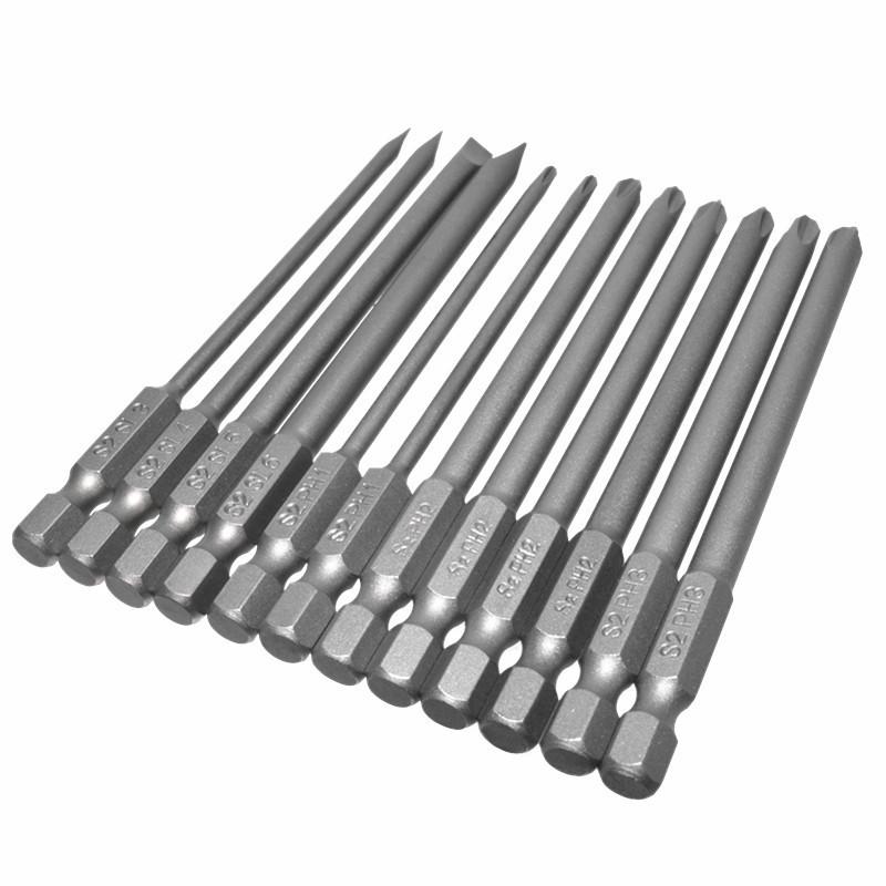 12-Piece 100mm S2 Screwdriver Bit Set: Flat & Phillips Heads