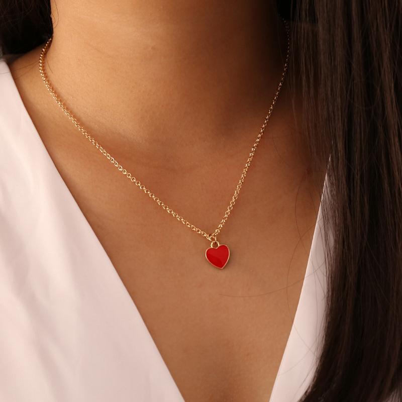 Mode Gouden Kleur Perzik Hart Hanger Ketting voor Vrouwen Meisjes Rode Liefde Hart Ketting Kraag Beste Vriend Sieraden Cadeau