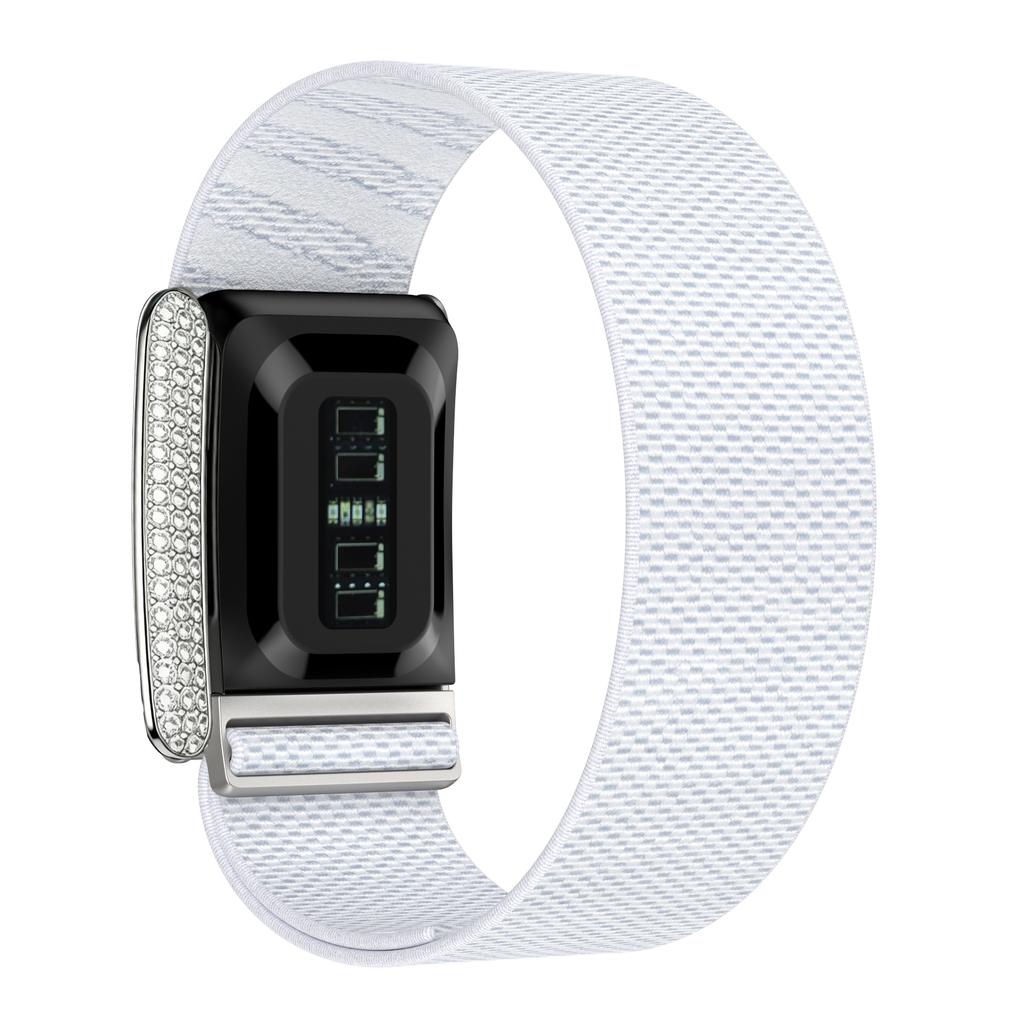 Diamond-Embedded For WHOOP 5.0 Straps Nylon Woven Elastic Casual Wristband with Full-Diamond Bright Silver Metal U-Frame for Whoop 5.0 MG Band