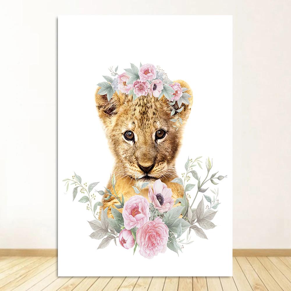 Baby Room Animal Wall Art Canvas Painting Cute Elephant Lion Giraffe Decor Poster Child Bedroom Personalised Kids Picture Decor