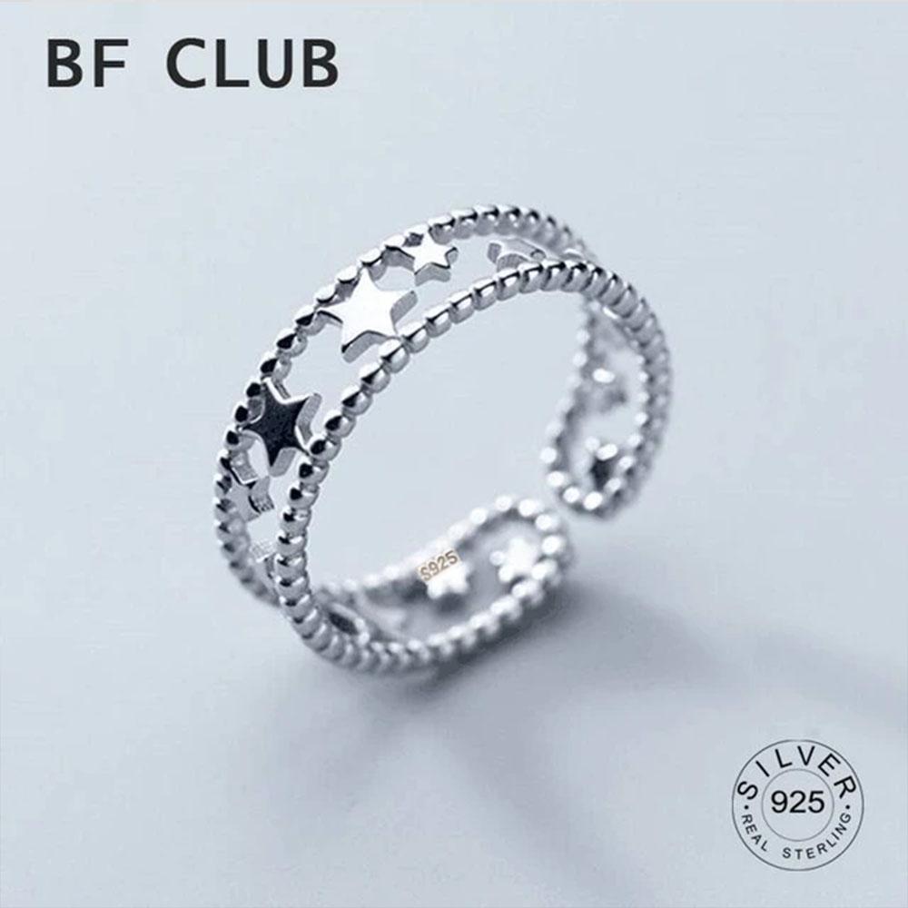 

BF CLUB Silver Color Silver Hollow Star Adjustable Ring For Fashion Women Party Cute Fine Jewelry Minimalist Accessories