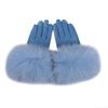 Women Genuine Lambskin Leather Gloves With Real Fox Fur Trim Cuff Winter Warm Driving Gloves-Velvet Lined