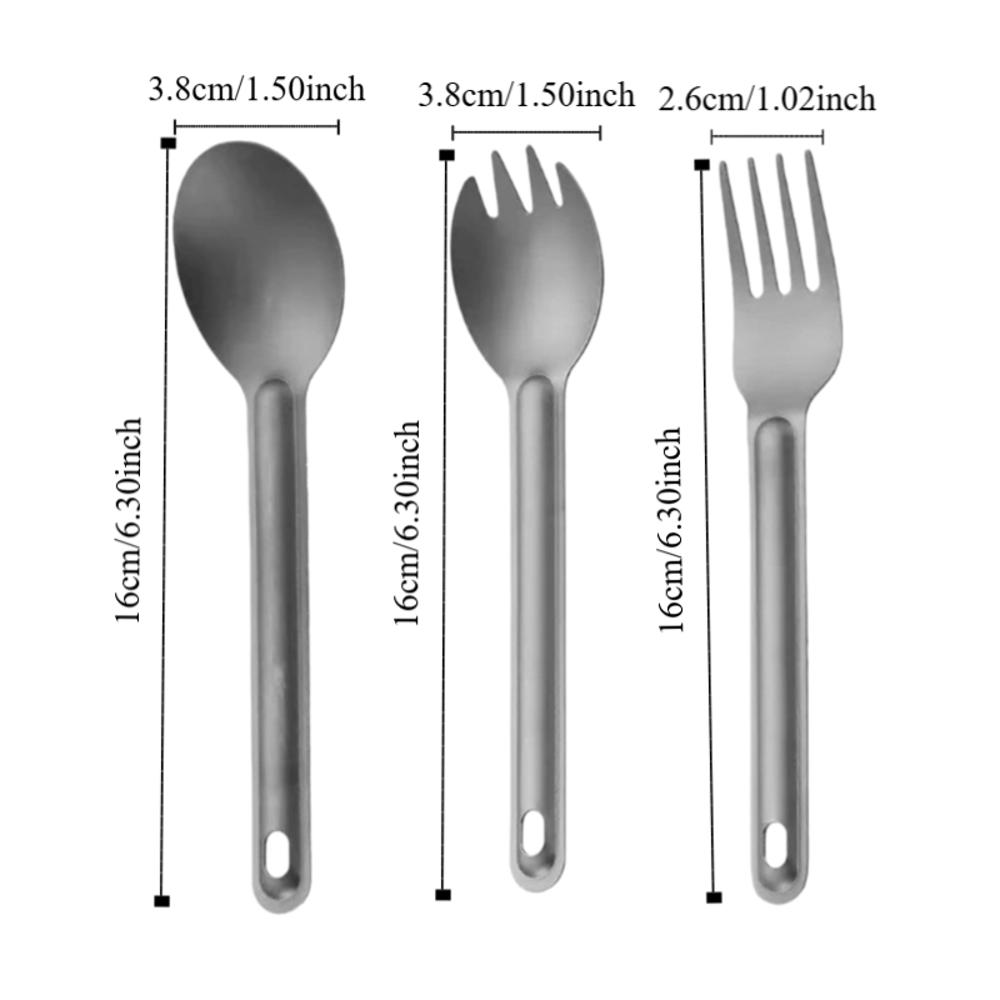 3 Pcs/Set Wear Resisting Titanium Spork Lightweight Titanium Spoon Office Settings