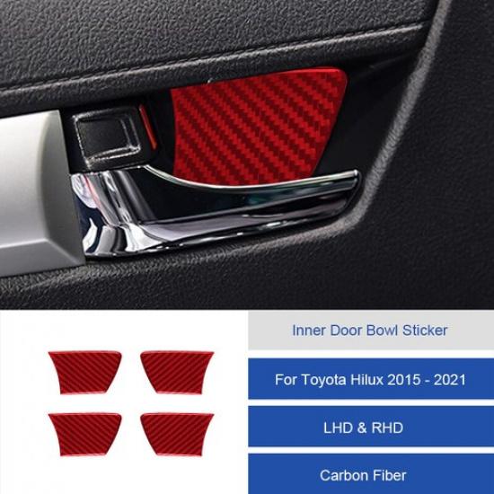 4pcs Red Carbon Fiber Car Inner Door Handle Bolw Sticker For Toyota Hilux 15-21
