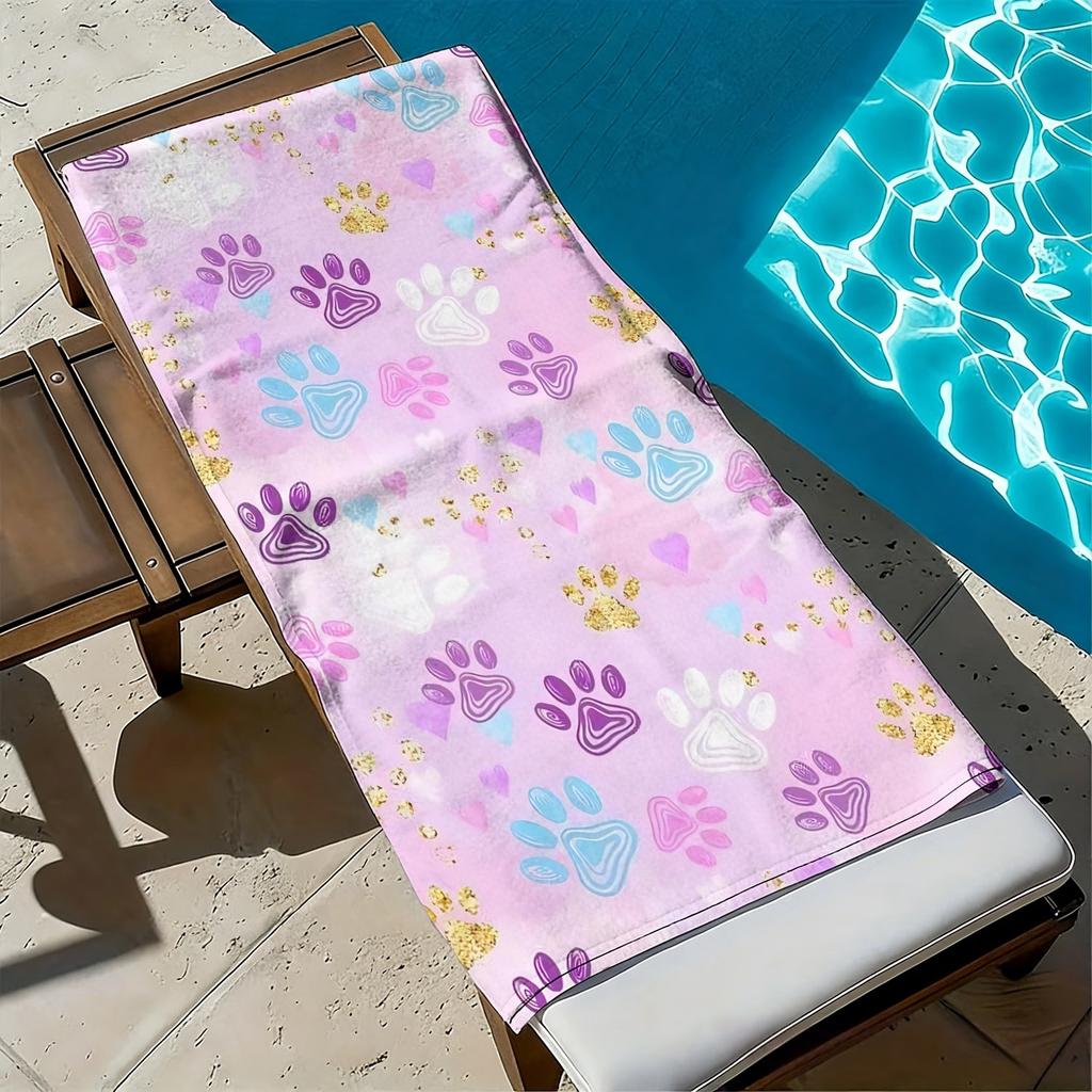 Pattern of paw prints of adorable animals polyester microfiber beach towel is highly absorbent, suitable swimming beach outings