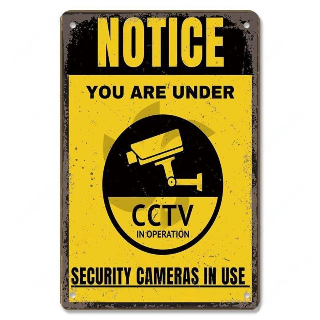 Warning CCTV Tin Signs Metal Plaque Notice 24 Hour Security Camera Vintage Poster Metal Plate Wall Decor for Mall Shop Bar Ho