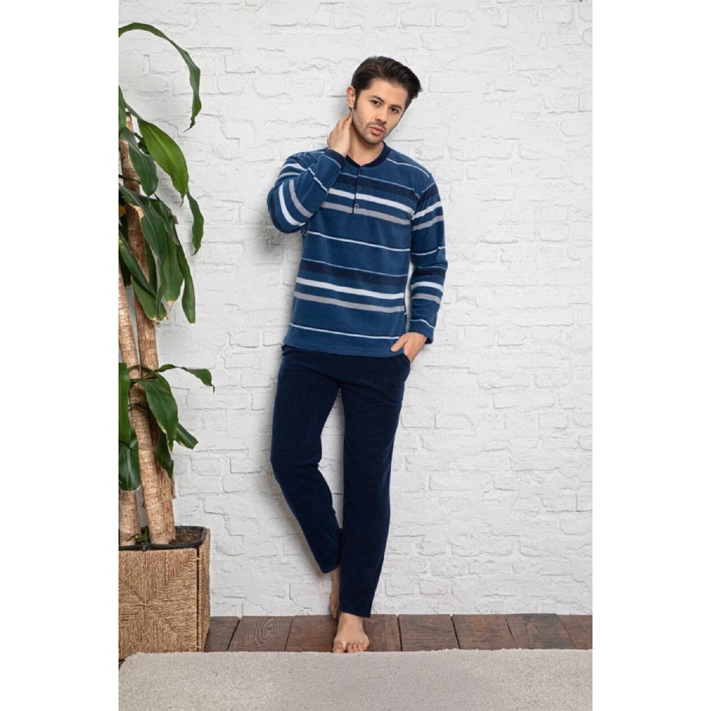 Pigiama Uomo Invernale A Quadri - Set 2 Pezzi Cotone Con Tasche E Scollo A V, Comodo E Caldo - Foto 7