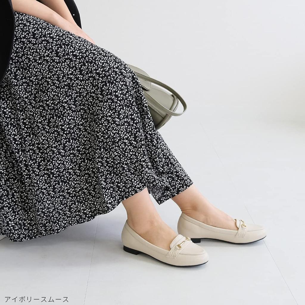 AmiAmi Women's Loafer Pumps with Bits, Simple Basic Formal Shoes, CX2405B, Sizes 22.5-25.0 (Size 24.0, Smooth Black)