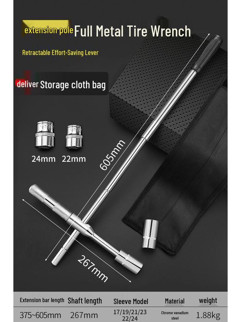Effort-Saving Cross Tire Wrench and Socket Tool Set for Tire Changing