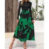 Autumn Women's Dress Fashion Splicing Floral Long Dress Round Neck Long Sleeve Ruffle Dresses