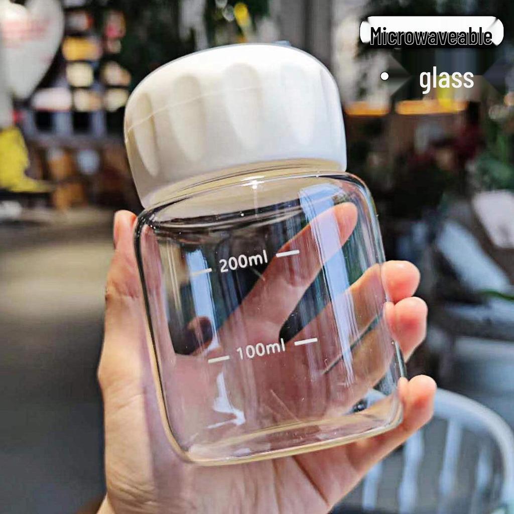 Microwaveable Chubby Cup: High Borosilicate Glass, Portable, Sealed, High Temp Resistant, with Scale