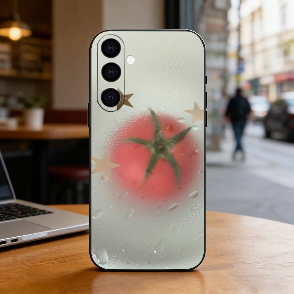 Tomato Fruit Clear Korean Cute Ins Phone Case For Samsung Galaxy A73,A72,A71,A70,A53,A52,A51,Soft Silicone Black Cover