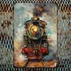 Vintage Metal Sign Wall Decor,Steam Train Watercolor Art Waterproof Home Bathroom Kitchen Bedroom Living Room Decor