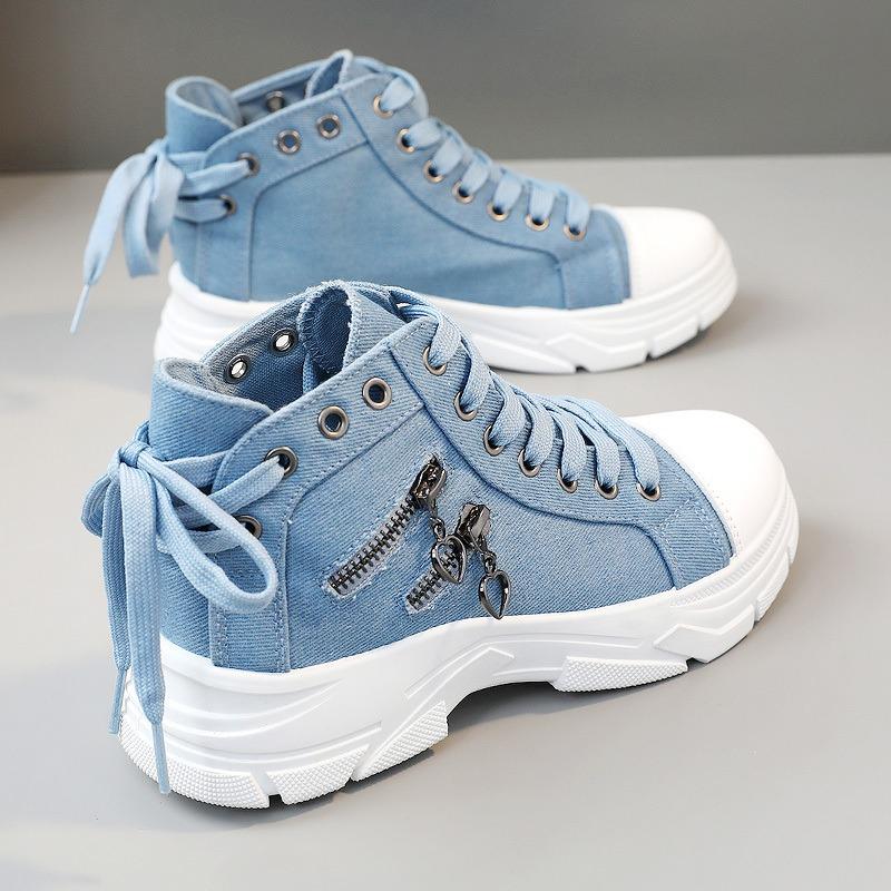 New Canvas High-top Women's Shoes 2025 Spring and Summer Breathable Thick Bottom Heightening Casual Shoes Martin Boots Sneakers