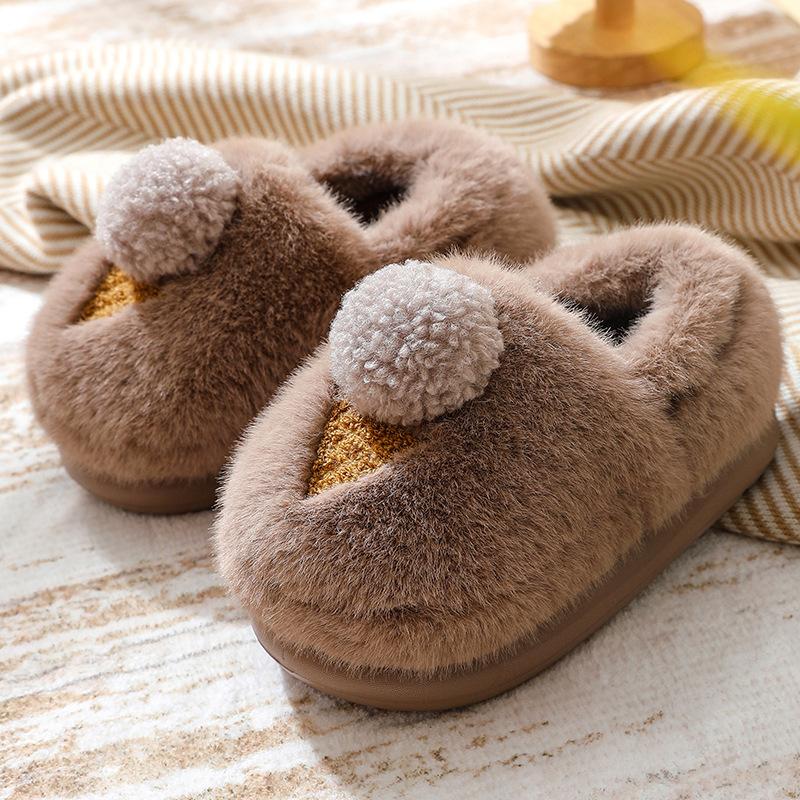 Winter new cartoon cotton slippers women's indoor thick-soled home fluffy shoes wear warm half-drag cotton shoes