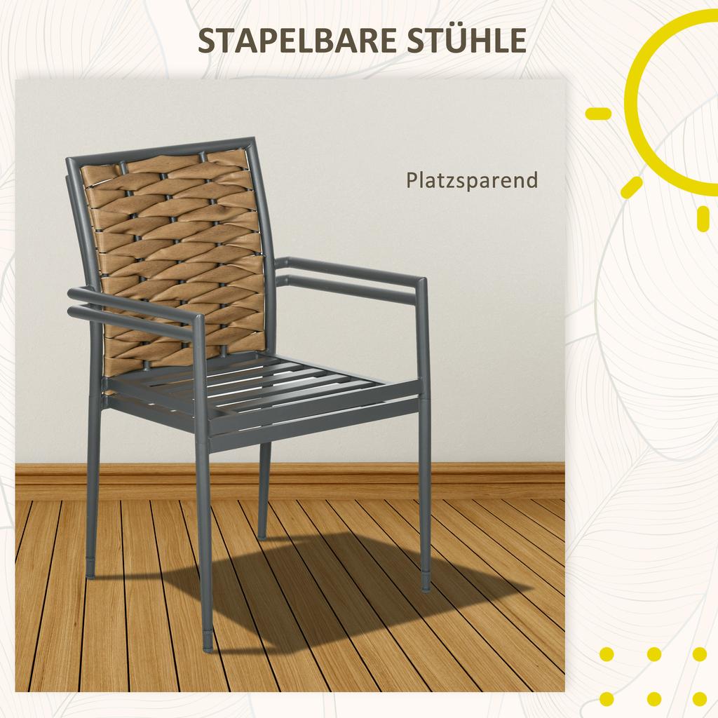 Garden Chairs Outdoor Chairs Patio Chairs, Weather-Resistant, Modern Design, 57 x 58 x 87cm, Brown+Black+Gray