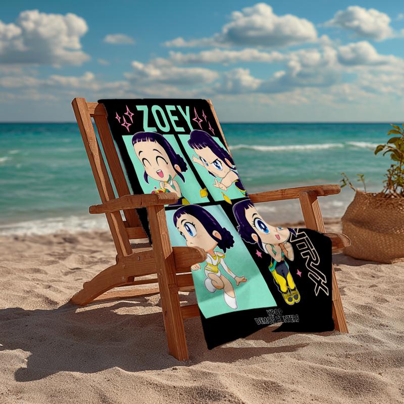 Ultra-Soft Beach Towel with KPop Demon Hunters Theme,Ideal for Pool - Camping, Diving - Perfect Travel Essential, Vibrant Beach Towel.
