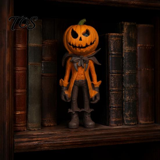 Spooky Gentleman Statue for Office Halloween Pumpkin Man Figurine, Resin Figure, Classic Ghost Compact Desk Autumn Face Desktop Ornament Home Tabletop