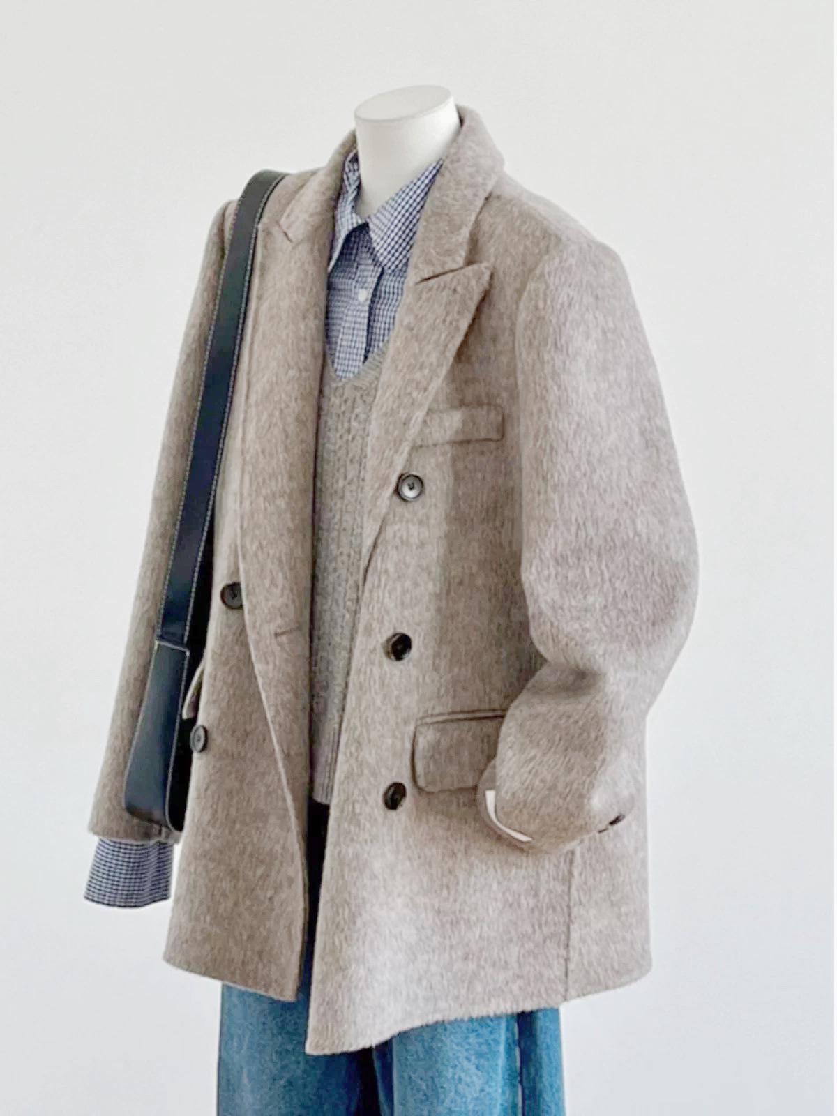 

Women s 2025 Petite Double-Breasted Woolen Cashmere Coat - Short High-End Suit for Autumn/Winter L (125-140 jin)