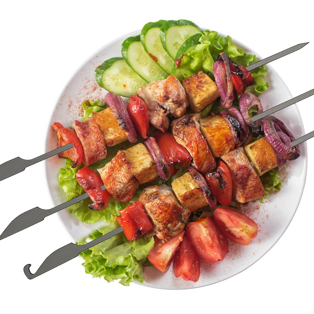 10pcs Flat Ti Barbecue Skewers Outdoor Backyard Picnic BBQ Grilling Kabob Skewers BBQ Sticks