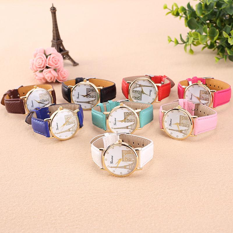 Eiffel Pattern Tower Watch Pu Strap Quartz Wrist Watch Decoration Gift Fashion
