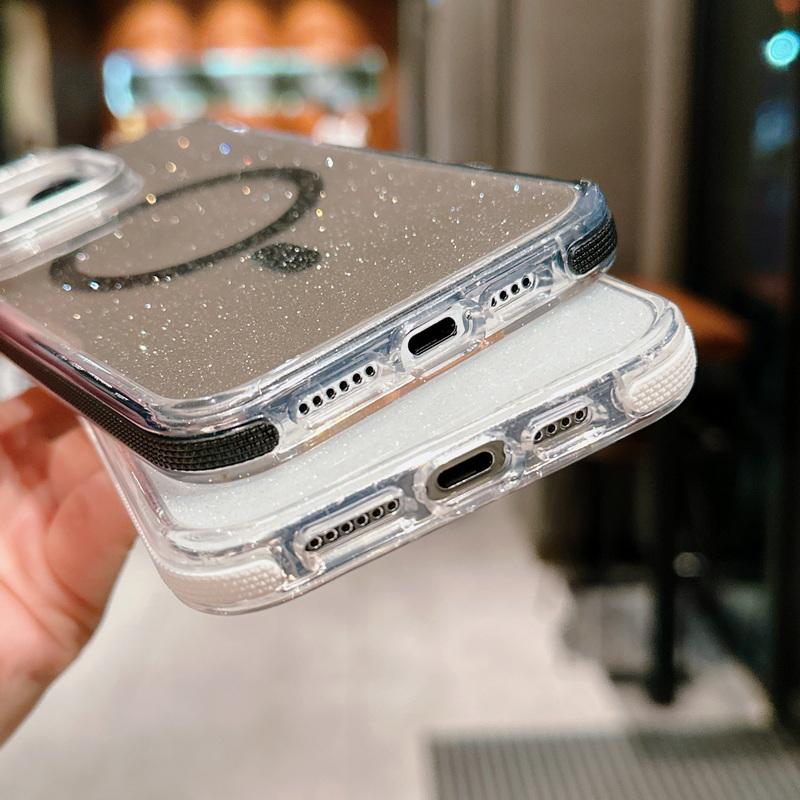 Suport pentru cameră cu sclipici colorat Husă pentru telefon pentru iPhone 15 Plus 14 Pro Max 13 12 Pro 11 Protecție lentilă magnetică moale, transparentă, rezistentă la șocuri pentru husă MagSafe