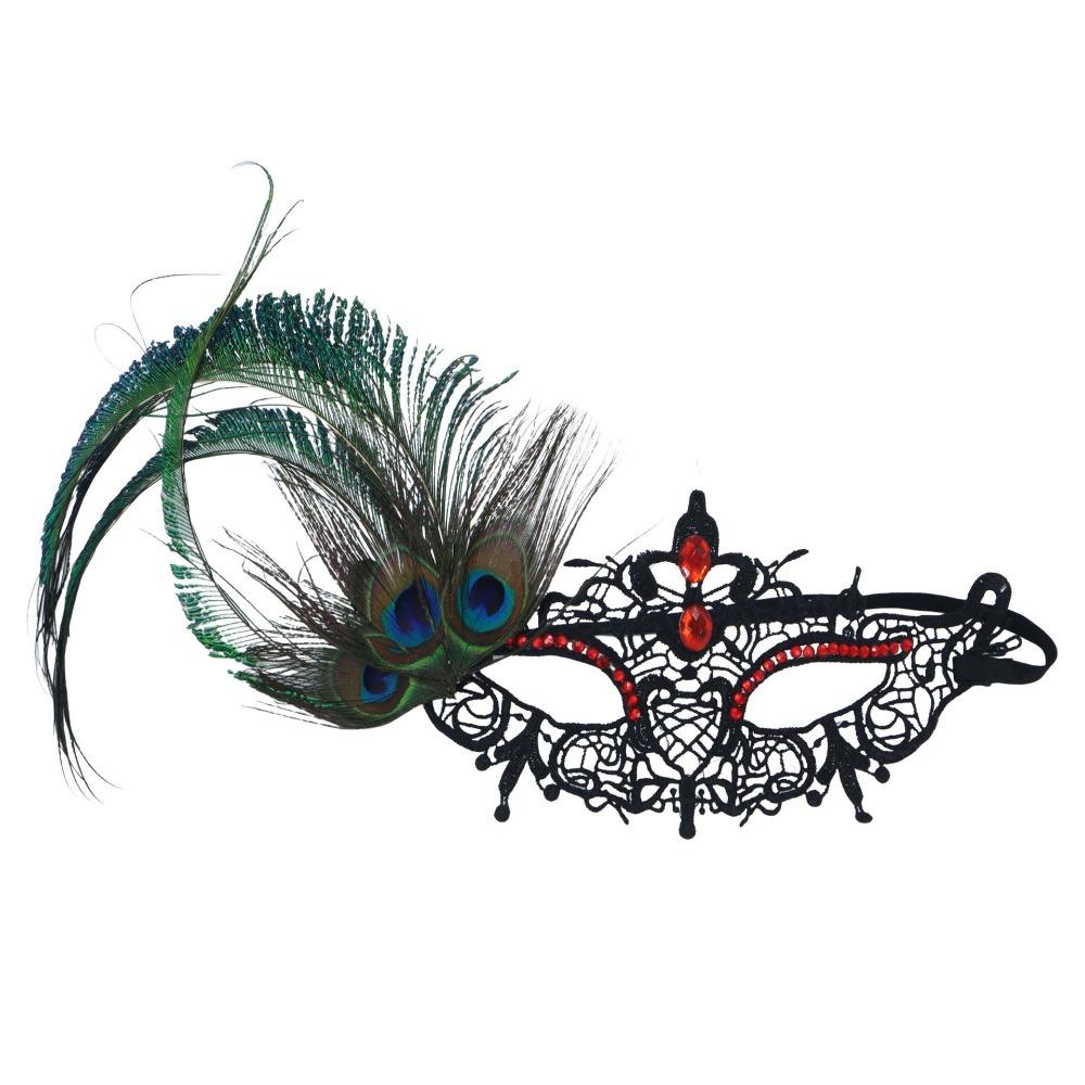 Diamond Decorated Masquerade Mask Elegant Phantom Mask Peacock Feather Mask  Costume Party