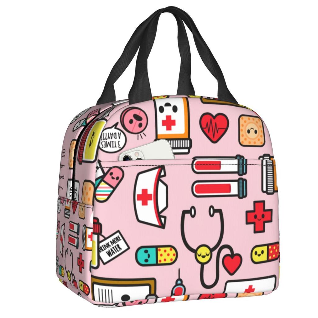 Custom Doctor Nurse Medical Medicine Insulated Lunch Tote Bag for Women Portable Thermal Cooler Food Lunch Box School