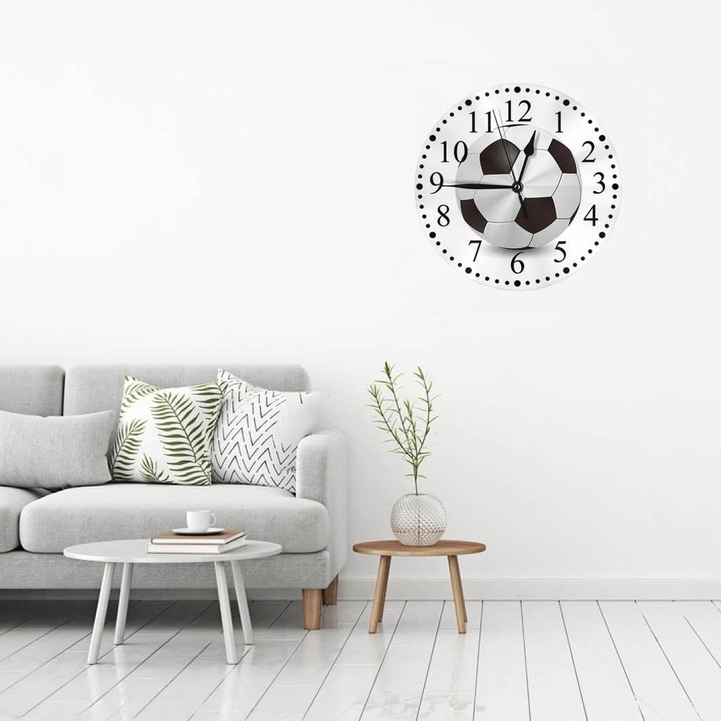 Clock Soccer Ball Pattern Wall Clock 10 Inch Silent Non-Ticking Clocks Battery Operated for Home Living Laundry Room Kitchen Bedroom Office