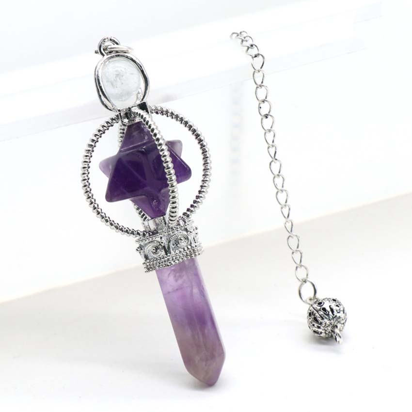 Crystal Merkaba Star Stone Hexagon Pendulums Dowsing Divination Natural Amethyst Quartz Healing Sceptre Reiki Pendlum Pendants