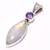 Piatra Lunii Curcubeu Naturală, Ametist Argint Sterling Solid 925 Pandantiv 1.38" R1K94
