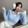 Women's Sweater Slim Color Contrast V-neck Tops