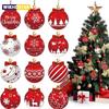 12pcs Red and White Wooden Christmas Ball ornament,Snowflake Pattern Christmas Party Hanging Decoration Supplies Winter