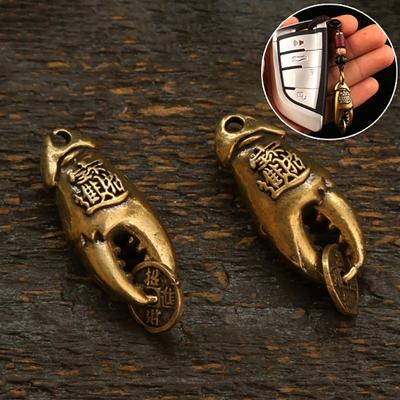 Attracting Wealth Treasures Brass Crab Pliers Five Emperors Money Keychain Pendant Men'S Women'S Key Bag Car Key Chain Pendant