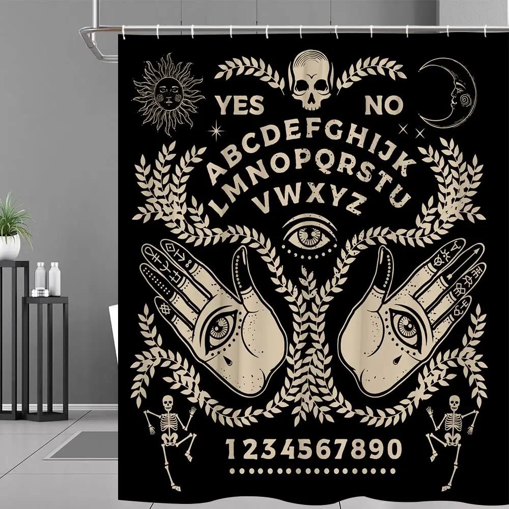 Egyptian Cat Shower Curtain Ancient Black Cat Animal Mystic Wizard Divination Astrolabe Moon Starry Sky Tarot Bathroom Curtains