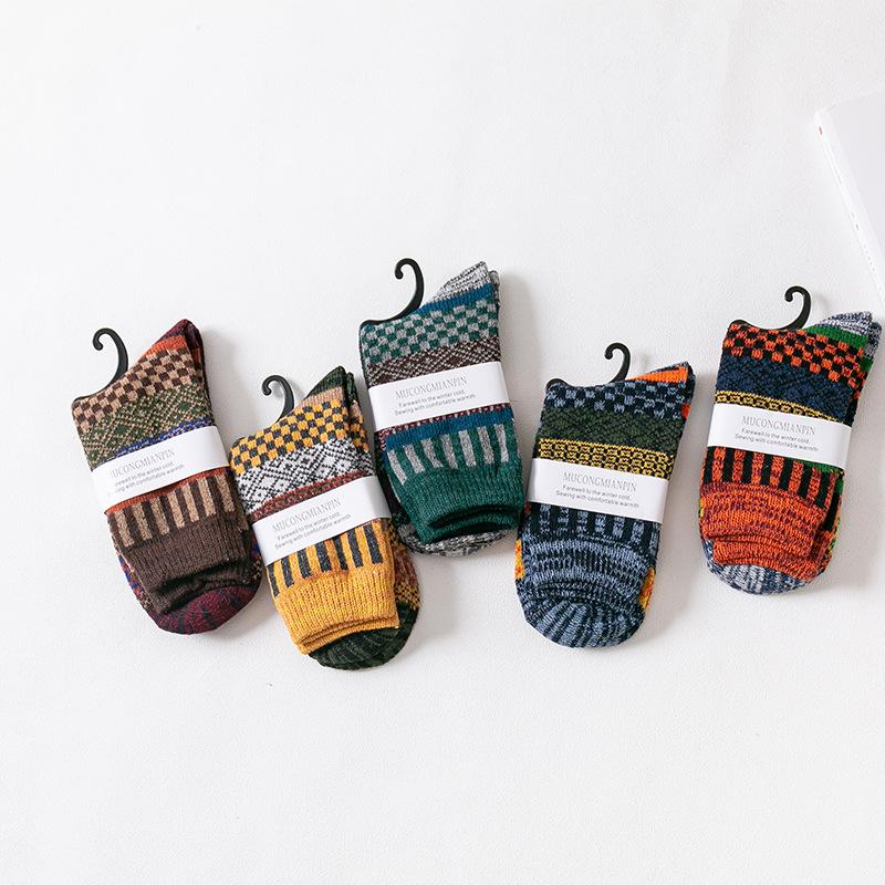 5 Pairs of Thickened Men's Woolen Socks with A Thick Winter Drawstring for Men's Mid-calf Socks