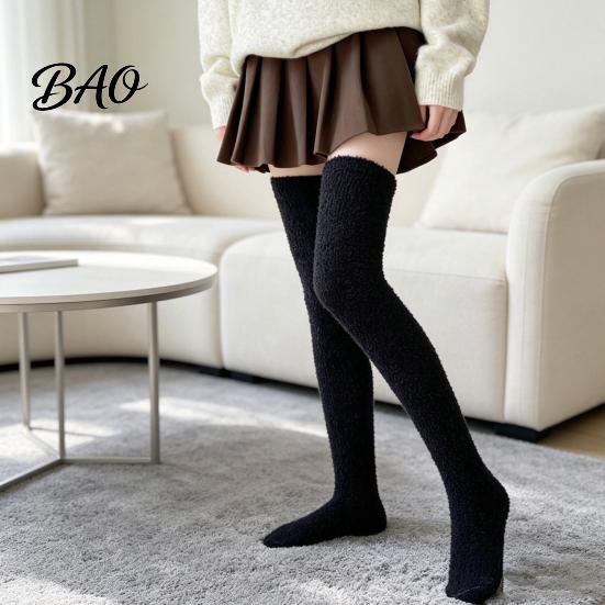 Fleece Thigh High Socks 1 Pair Fuzzy for Women, Long Soft Fluffy Stockings Leg Warmer, Thickened Plush Over The Knee Stockings, Winter Boot